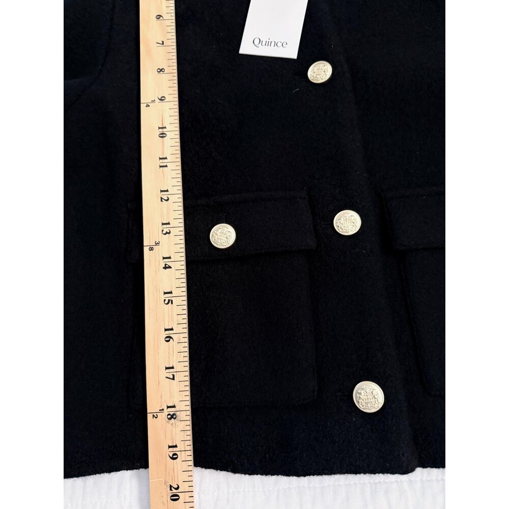 Quince Jacket Womens Medium Black Wool Collarless Gold Button Pockets Short NWT - Picture 6 of 7